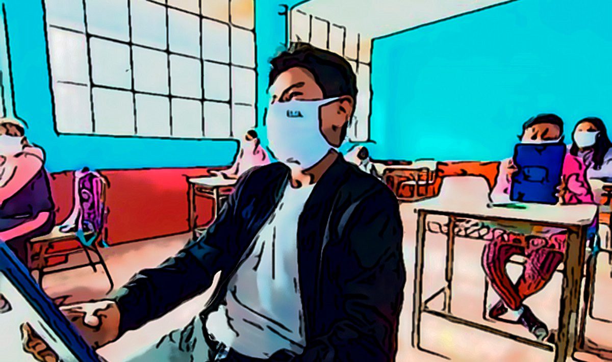 Ilustración Escolares con Mascarilla