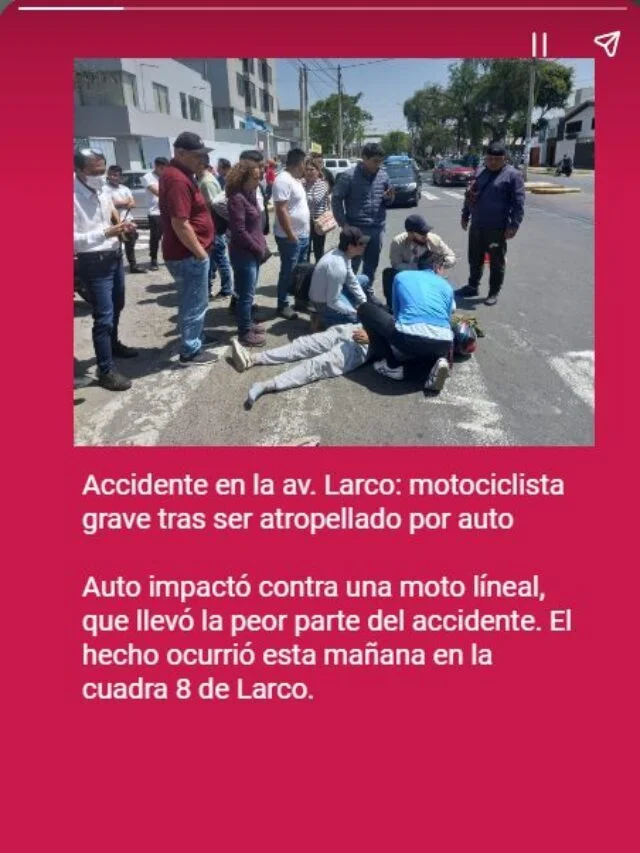 Accidente en la av. Larco: motociclista grave tras ser atropellado por auto