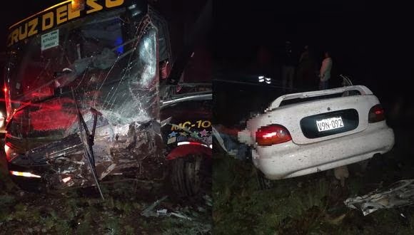 Este lamentable acontecimiento ocurrió en la madrugada de hoy, en el distrito de Condoroma, en la provincia de Espinar, Cusco, donde chocaron un auto y un autobús de la empresa Cruz del Sur.