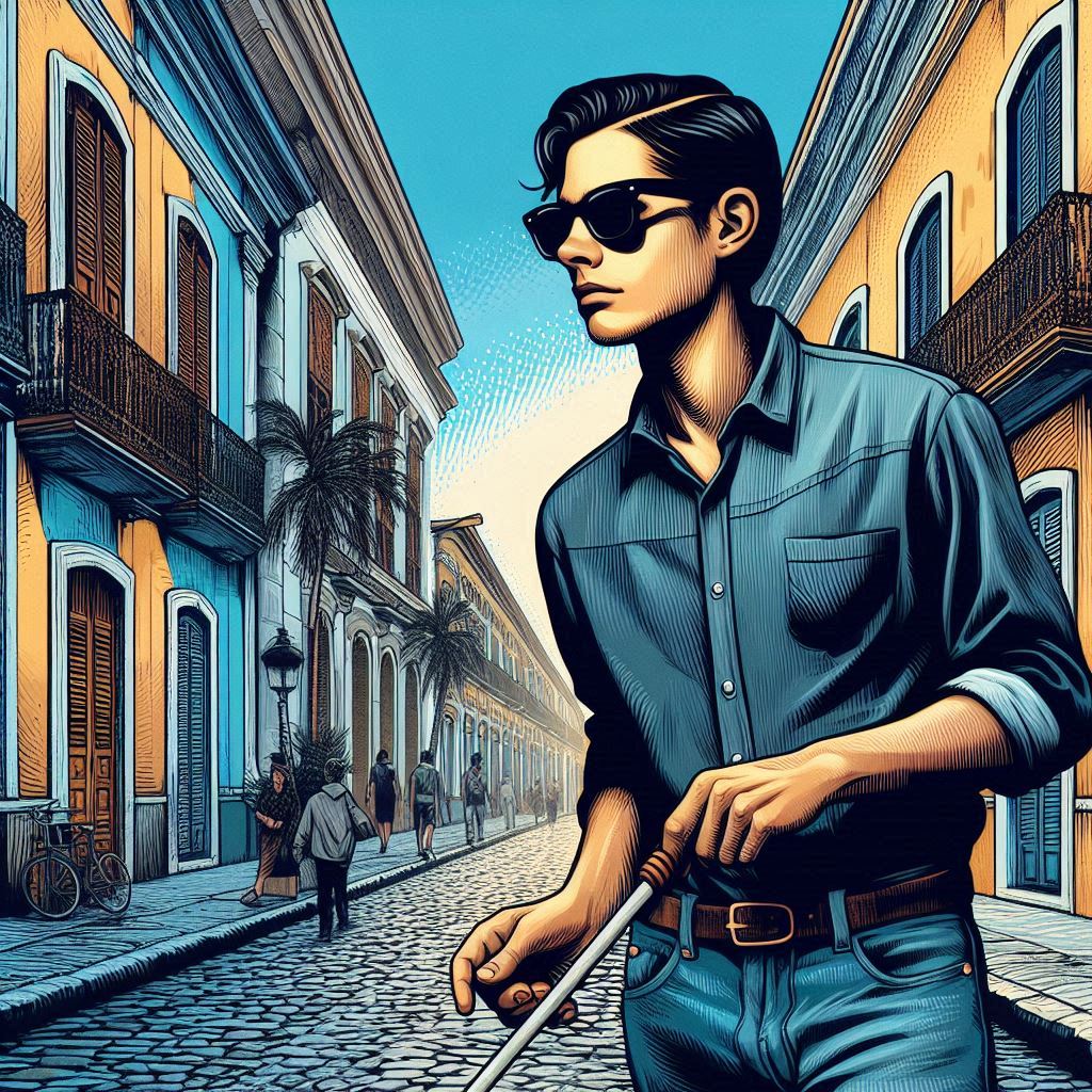 Persona ciega. turismo., Trujillo. 