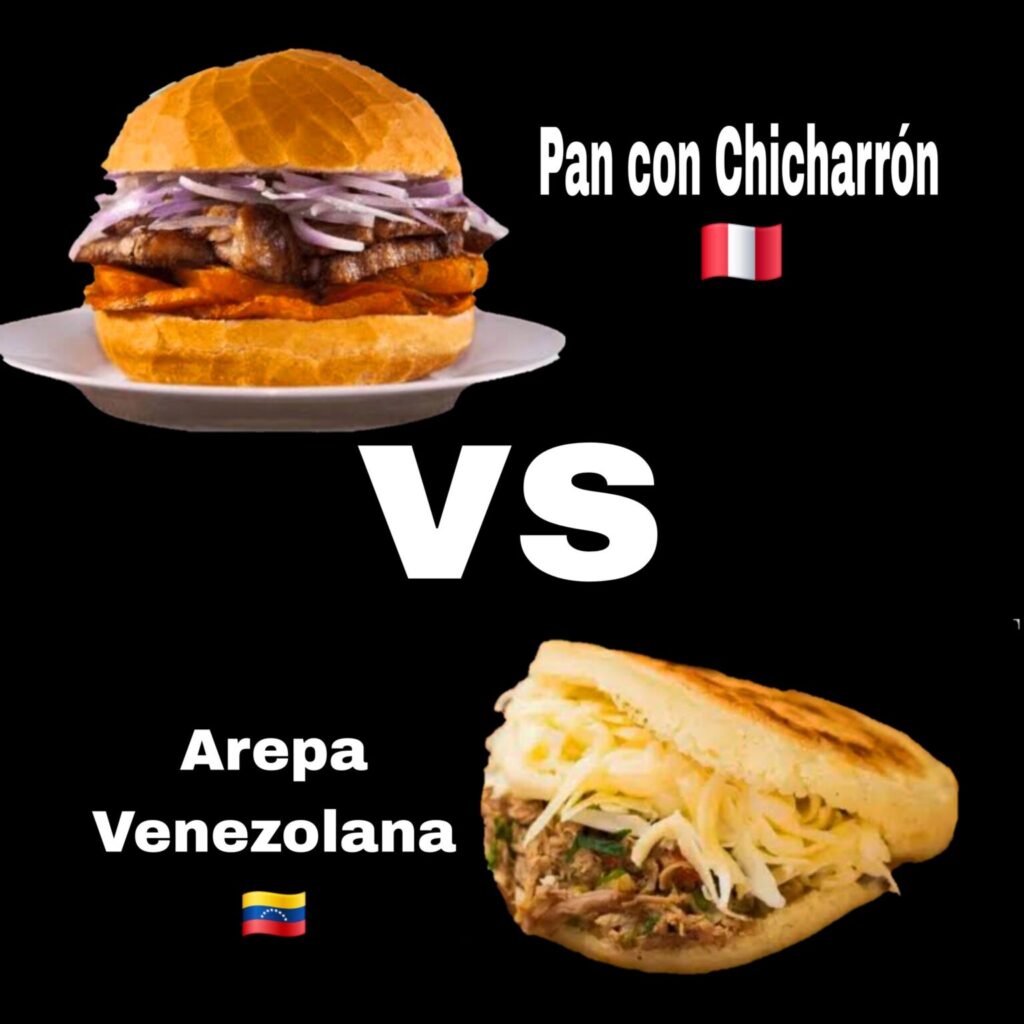 El tradicional pan con chicharrón peruano compite en la final del mundial de desayunos de Ibai contra la arepa venezolana.