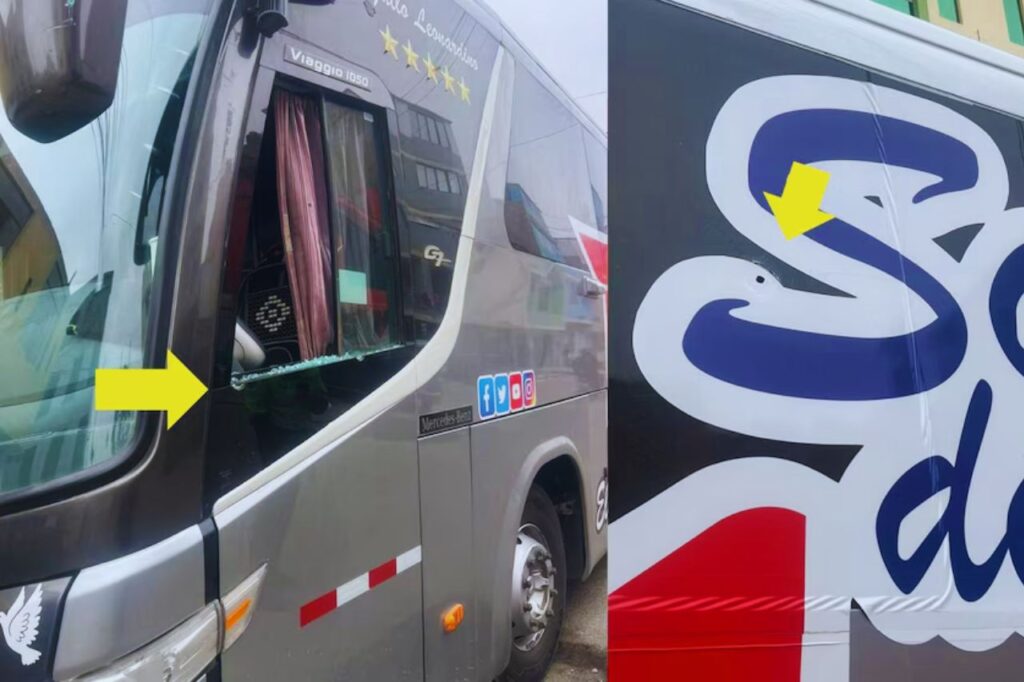 El bus de la agrupación de cumbia Son del Duke recibió cuatro balazos en el distrito de San Martín de Porres, en Lima.