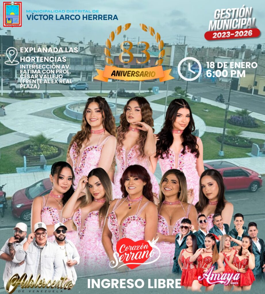 Corazón Serrano, Adolescentes y Amaya Hermanos, en concierto gratis por el aniversario de Víctor Larco. 